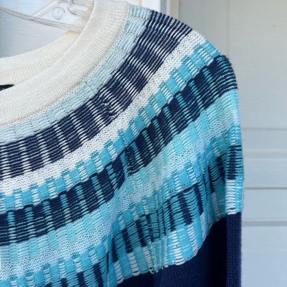 NWT Talbots Gorgeous Blues Green Cream Woven Fair Isle Sweater - Picture 3 of 6